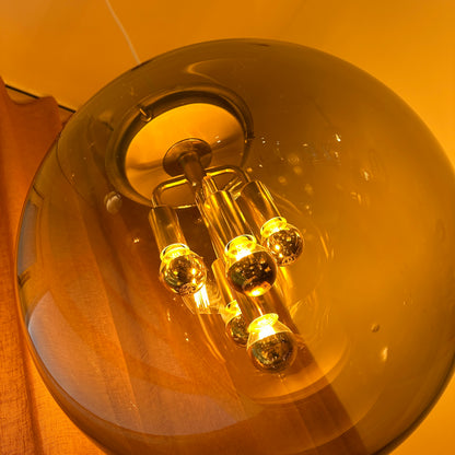 Jaren '70 Doria Leuchten hanglamp met bol van gerookt glas