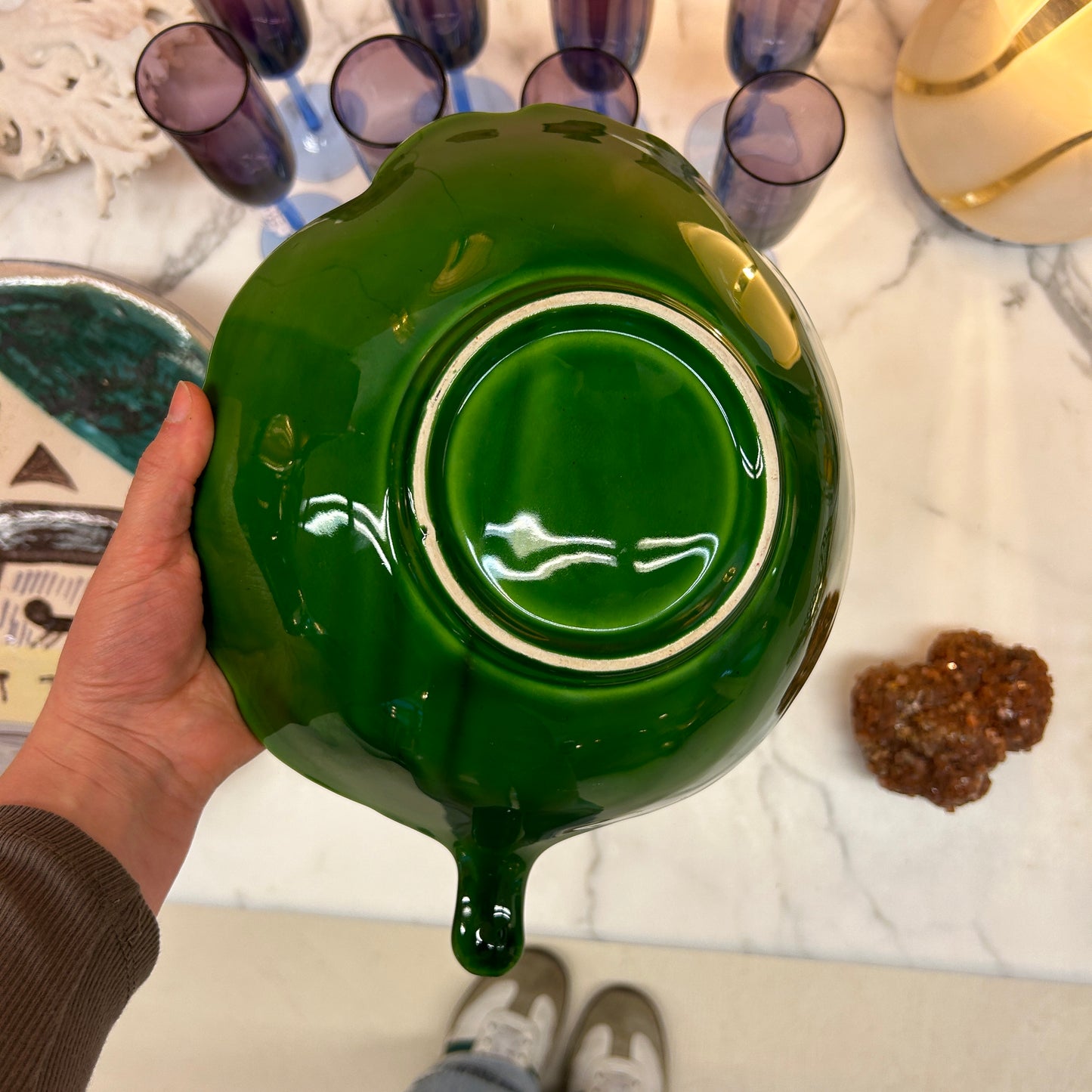 Green artichoke ceramic bowl