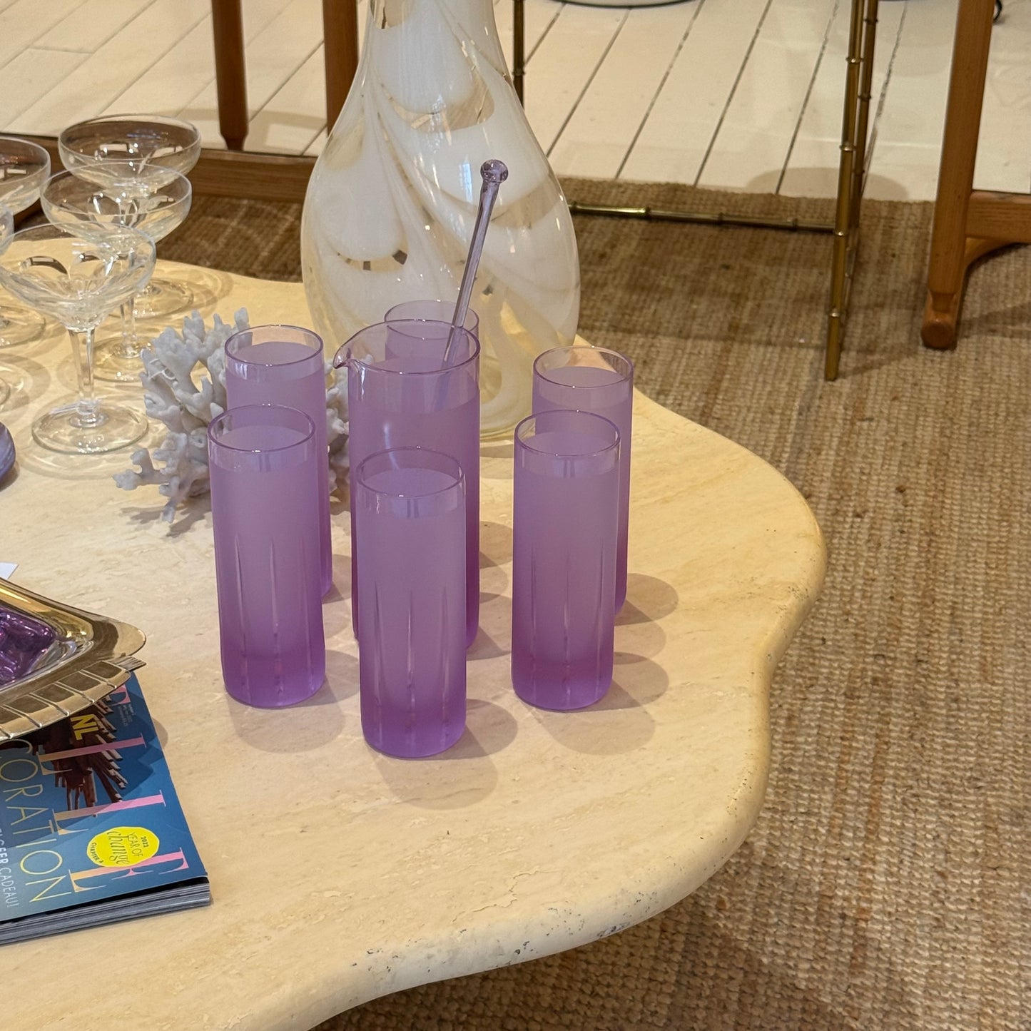Vintage matte Alexandrite purple lemonade set, pitcher & 6 Glasses