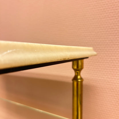 Italian pink marble - glass - brass nightstand