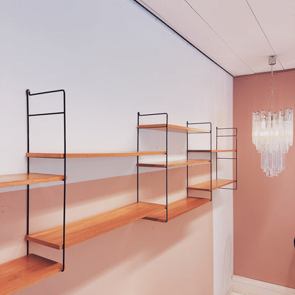 Modular wood & black metal wall system