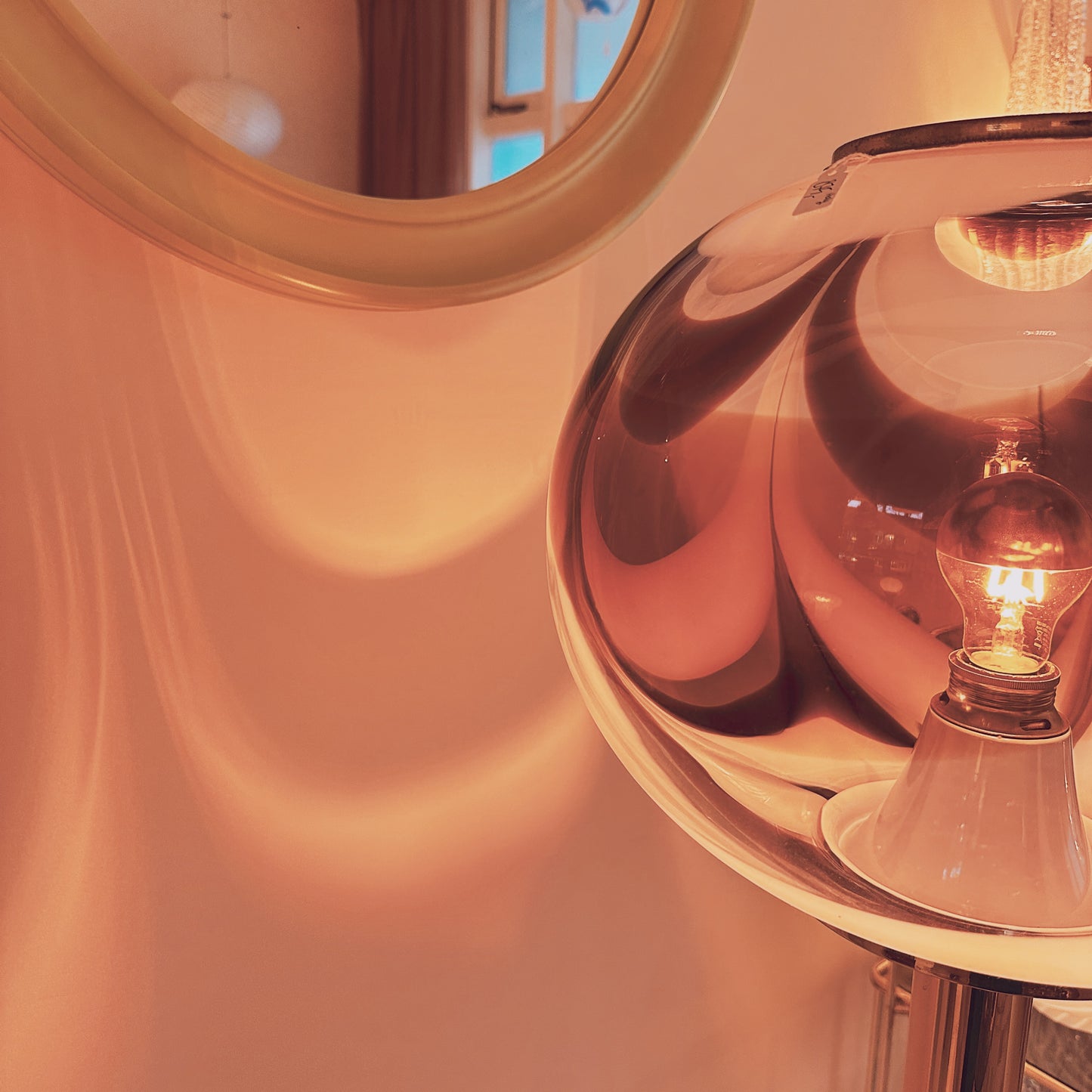 Italian Murano amber swirl glass globe floor lamp on brass base