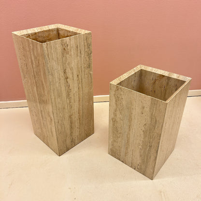 1980s Square Travertine Plant Pots