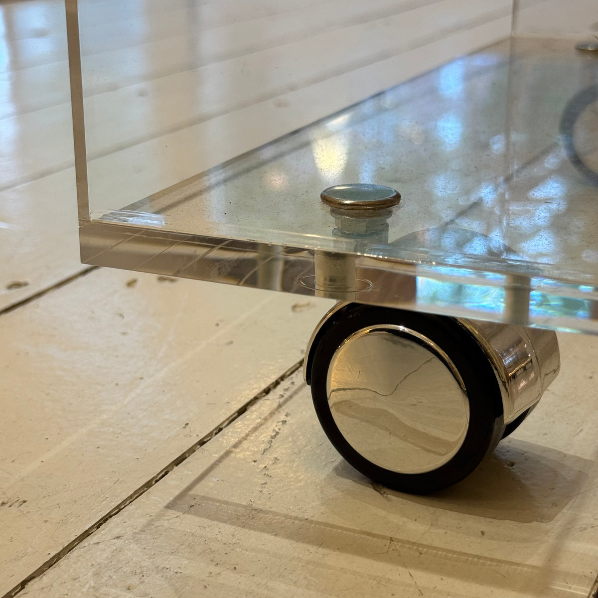 Vintage Acrylic Side Table on Wheels, 1980s