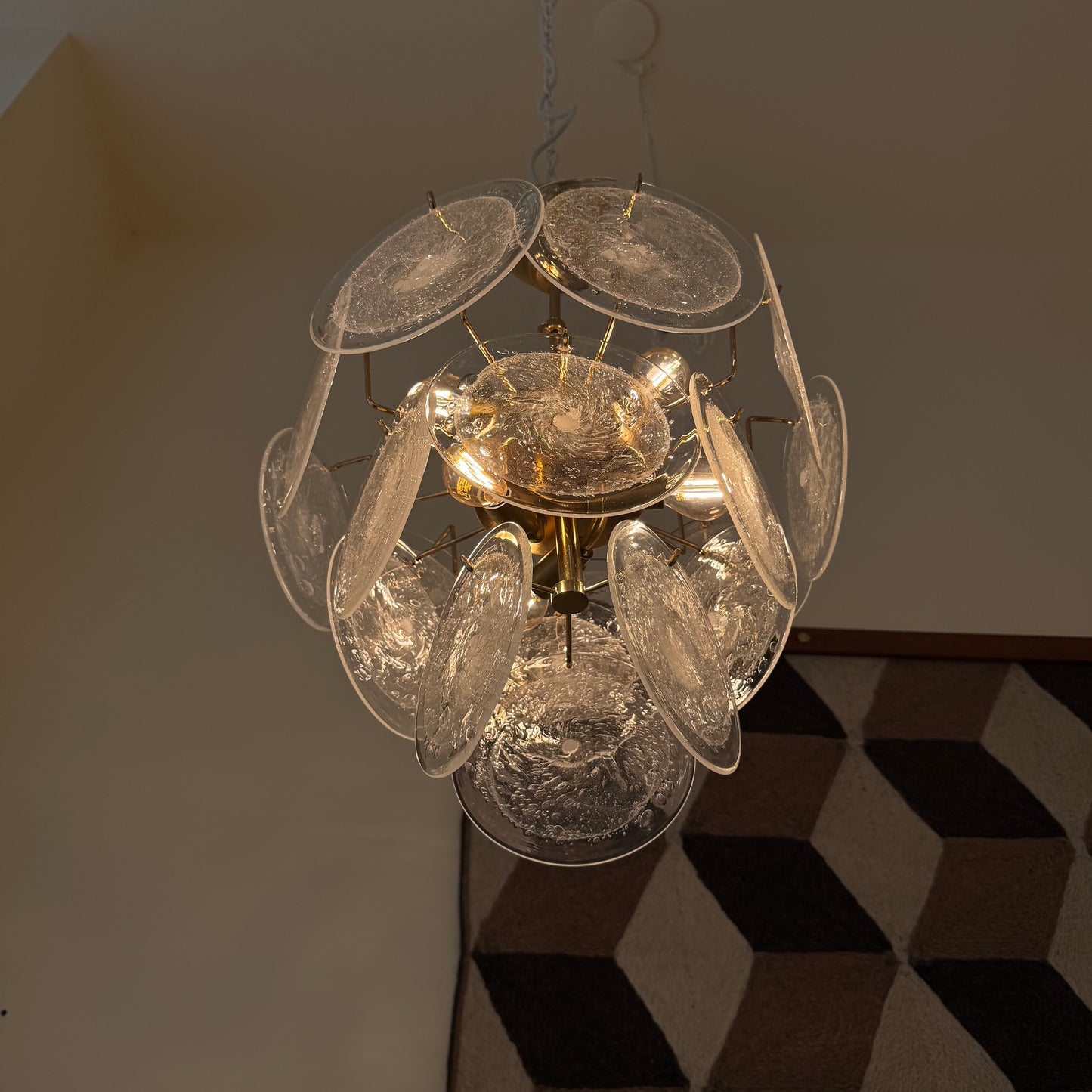 Italian Vistosi disc glass chandelier 1970