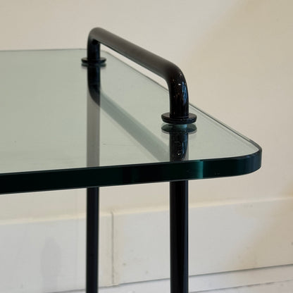 Italian glass side table with black metal frame