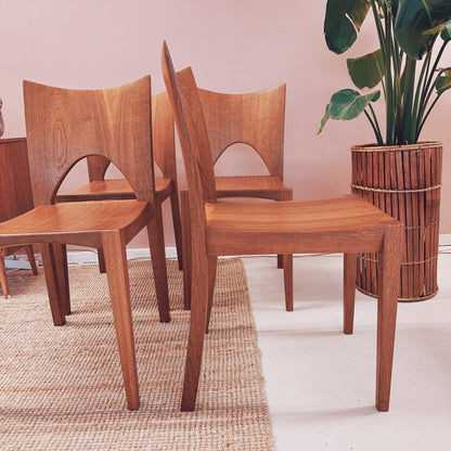 Set van 4 gebogen massief houten Caresse eetkamerstoelen