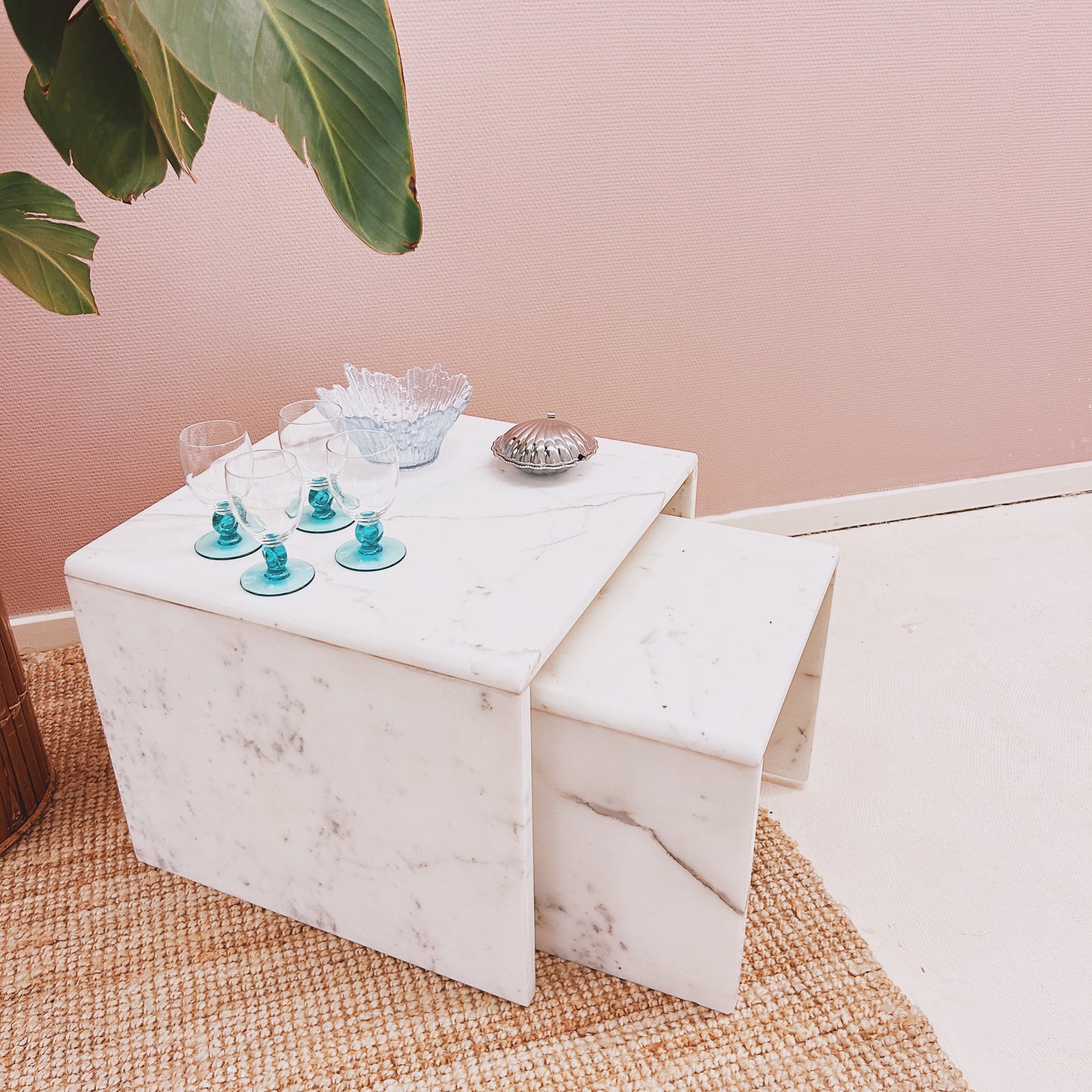 Carrara marble side table nesting set