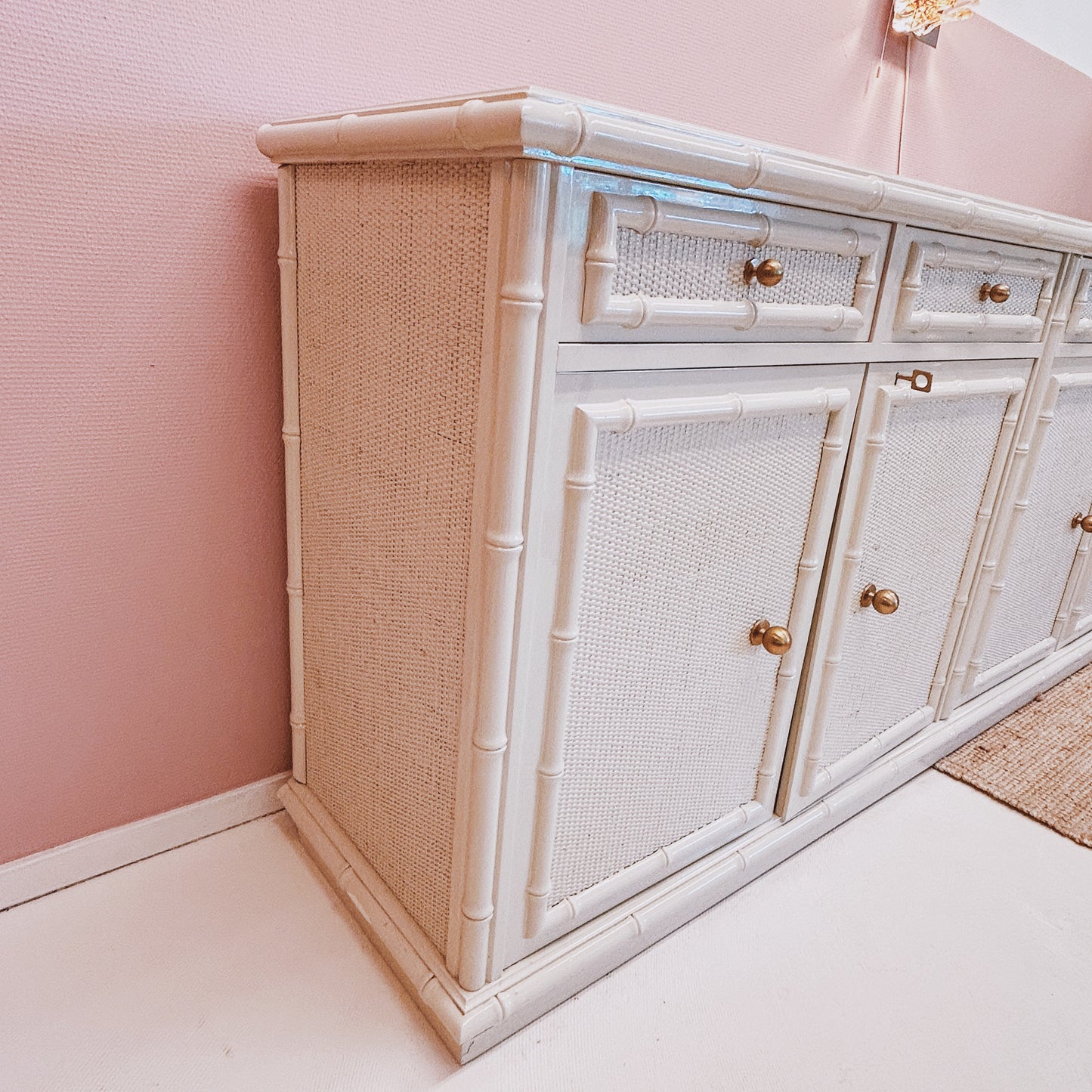 1970’s beige faux bamboo dresser