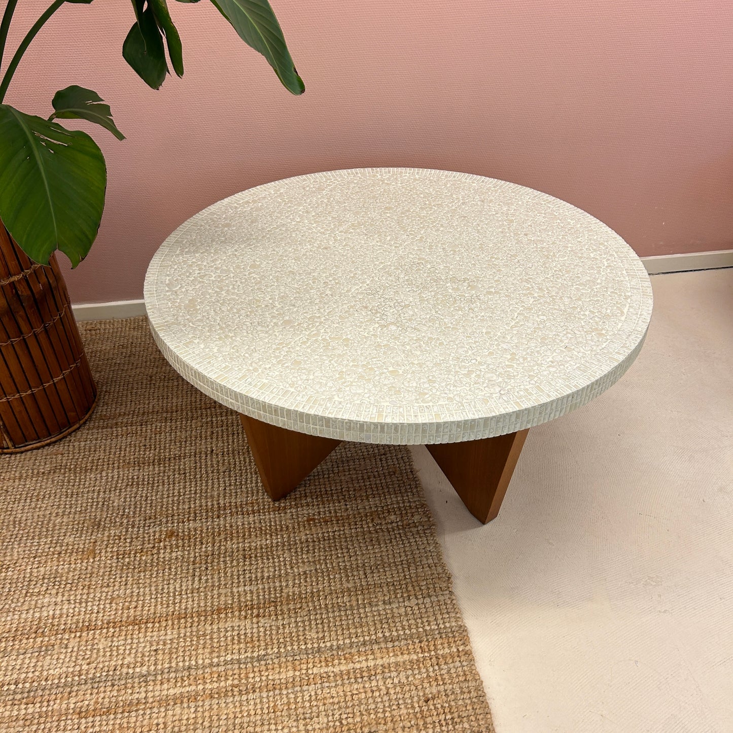 Beige mozaïek ronde salontafel