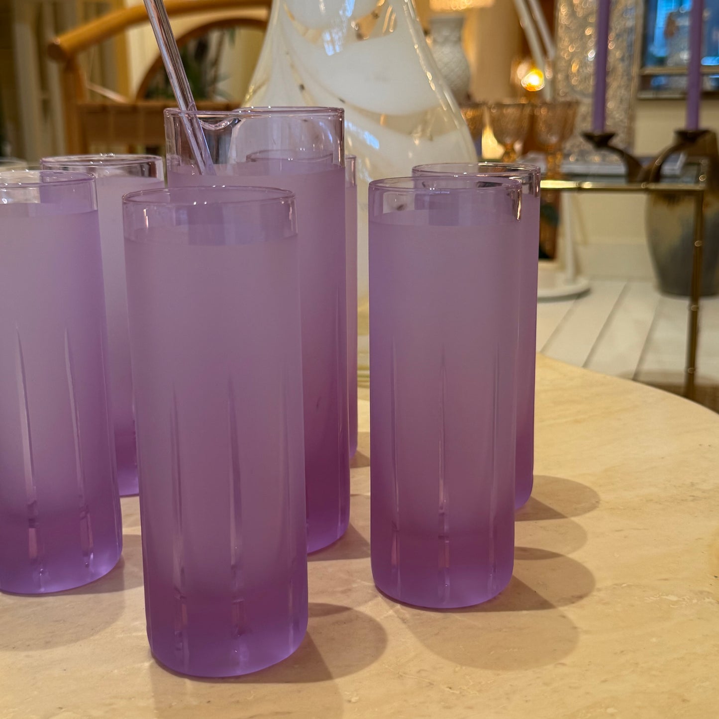 Vintage matte Alexandrite purple lemonade set, pitcher & 6 Glasses