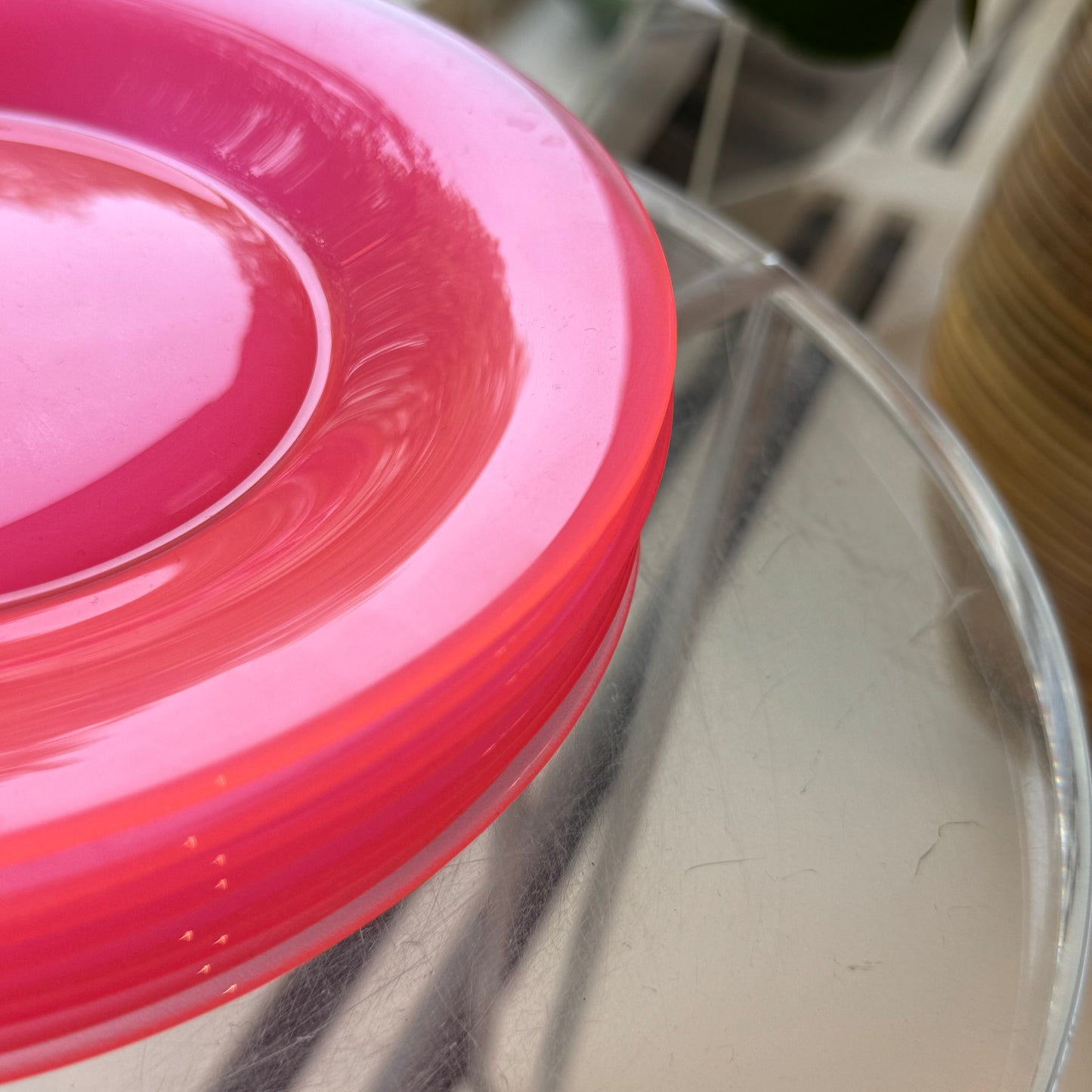 Arc France Neon Pink Glass Dinner Plates