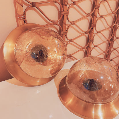 Wand-/plafondlamp messing en bubbelglas