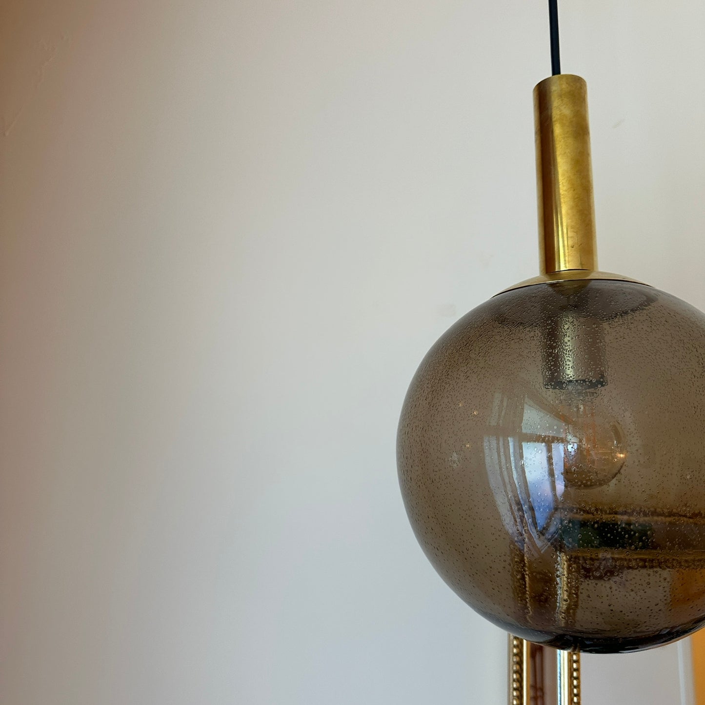 Glashütte Limburg smoked glass globe pendant, 1960s