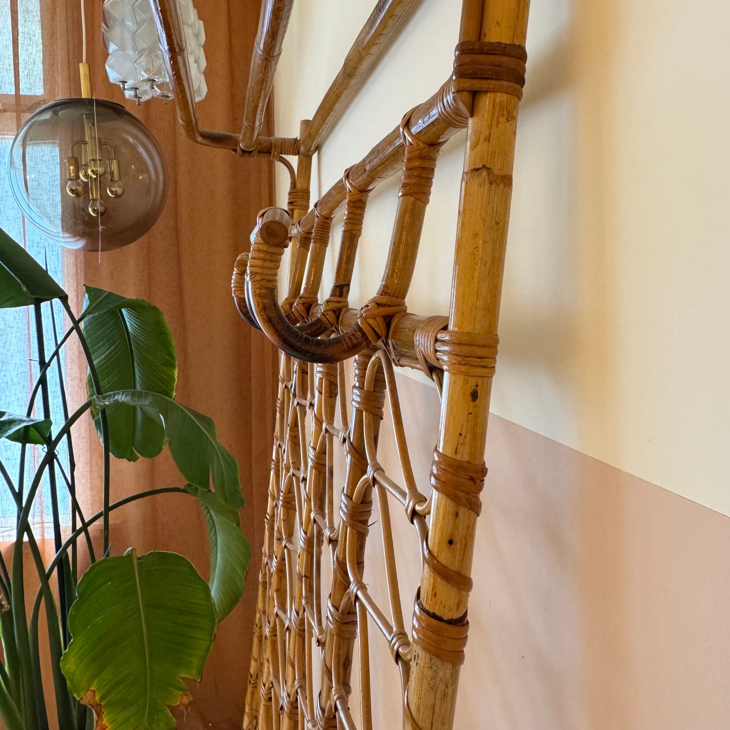 Italian 1970's rattan wall rack