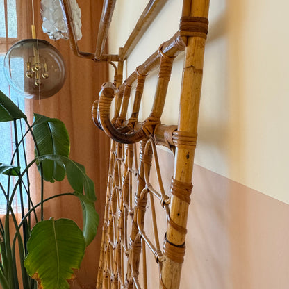 Italian 1970's rattan wall rack