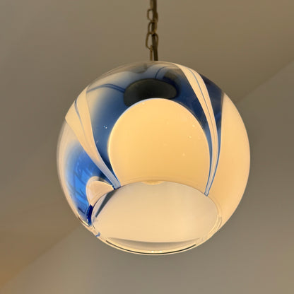 Italian Blue & White Murano Glass Globe Pendant