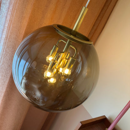 Jaren '70 Doria Leuchten hanglamp met bol van gerookt glas