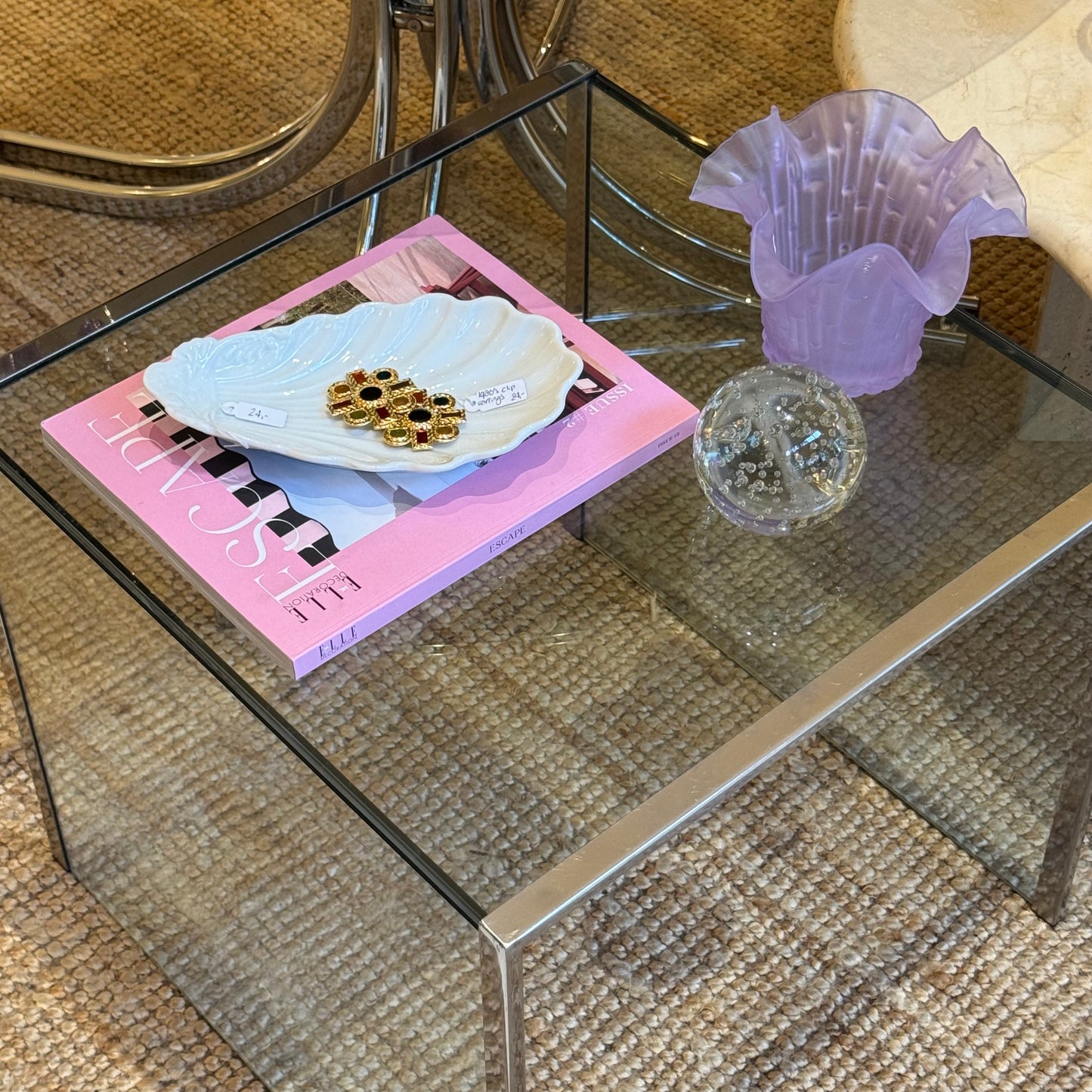 Vintage glass & chrome side table