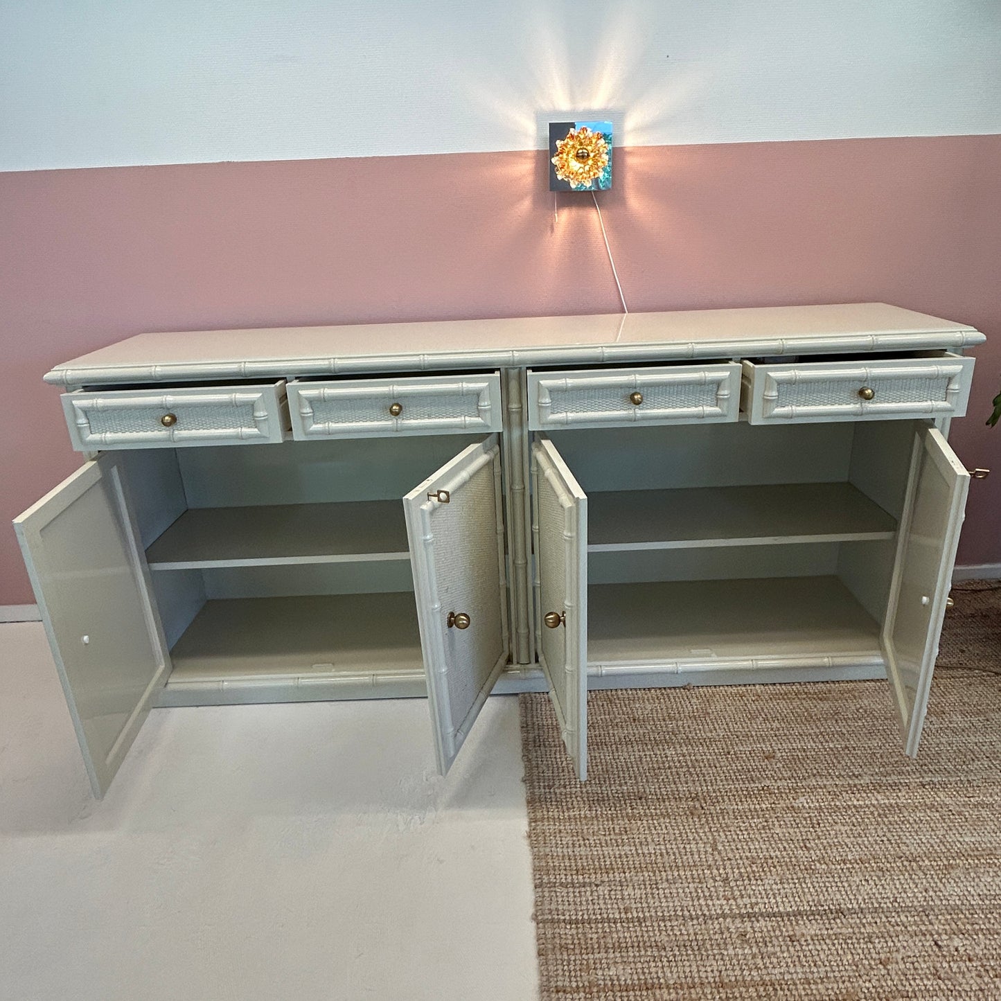 1970’s beige faux bamboo dresser