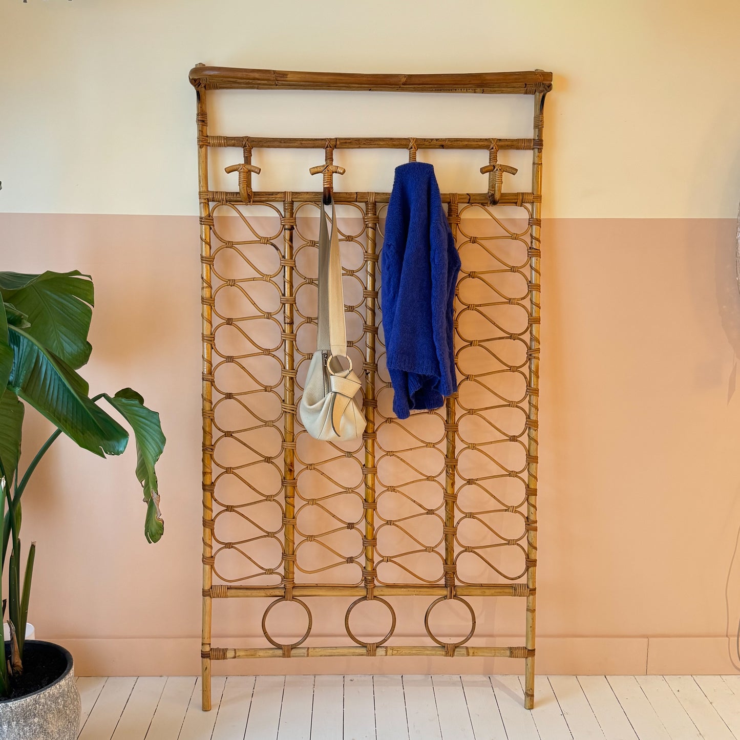 Italian 1970's rattan wall rack