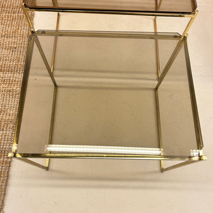 Nesting tables - Brass & smoked glass.