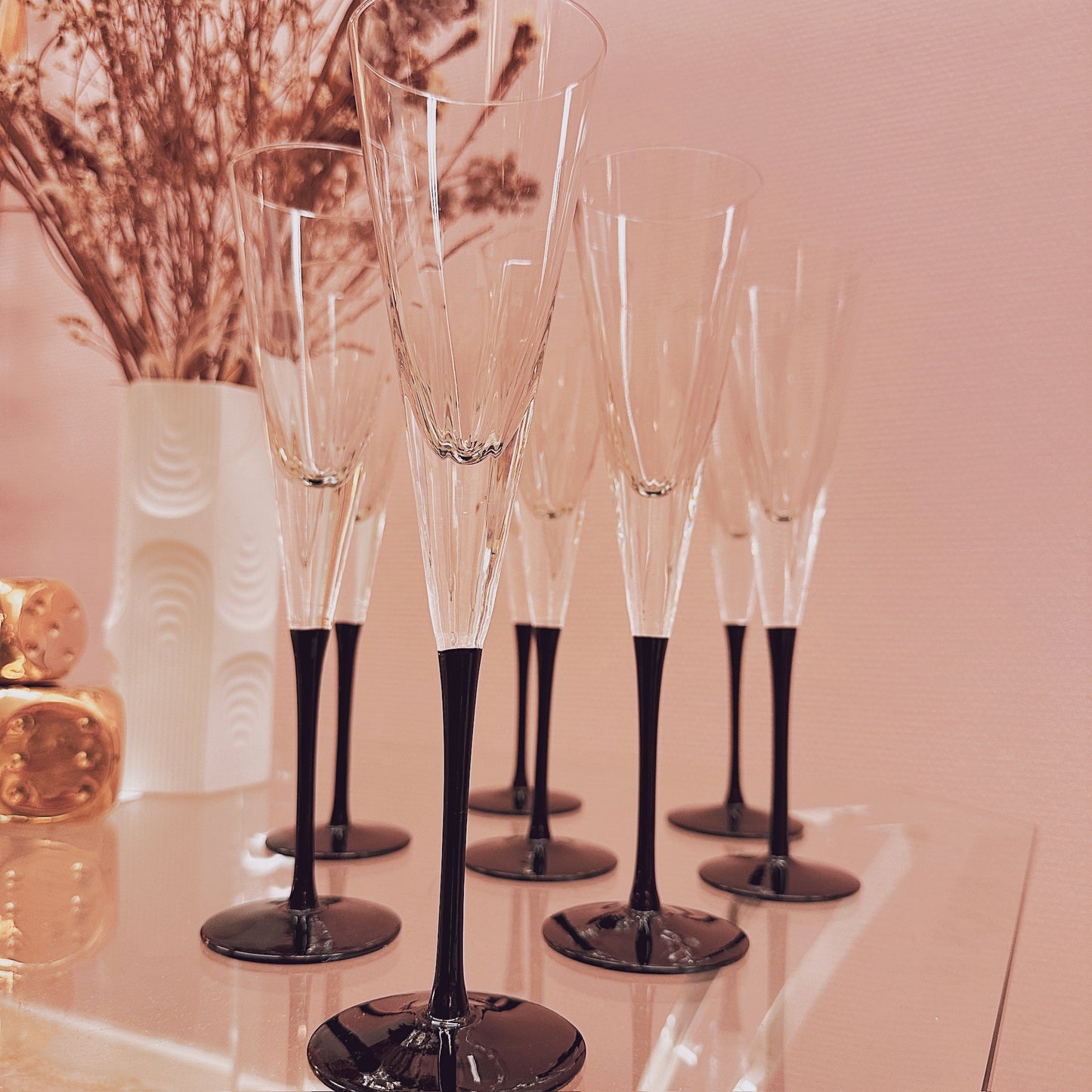 Italian crystal flutes with black base