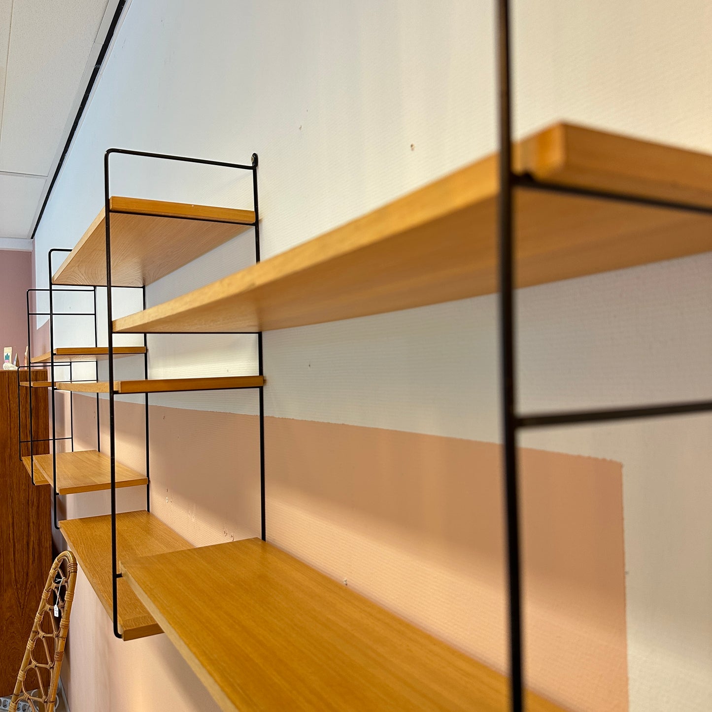 Modular wood & black metal wall system