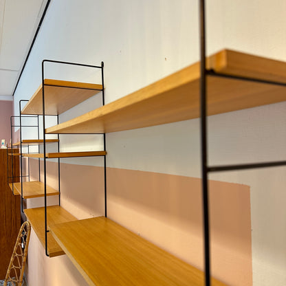 Modular wood & black metal wall system