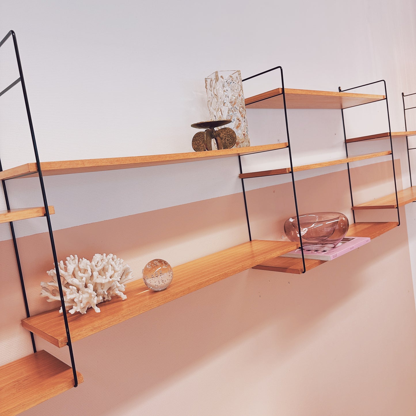 Modular wood & black metal wall system