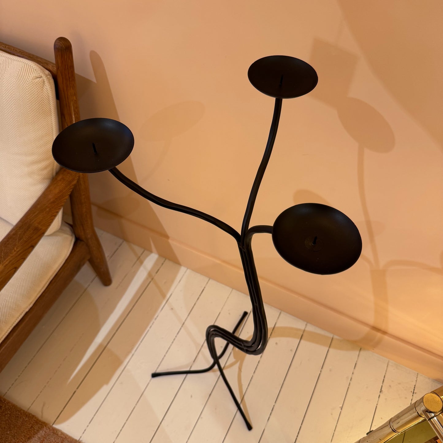 Italian black cast iron tripod candle holder