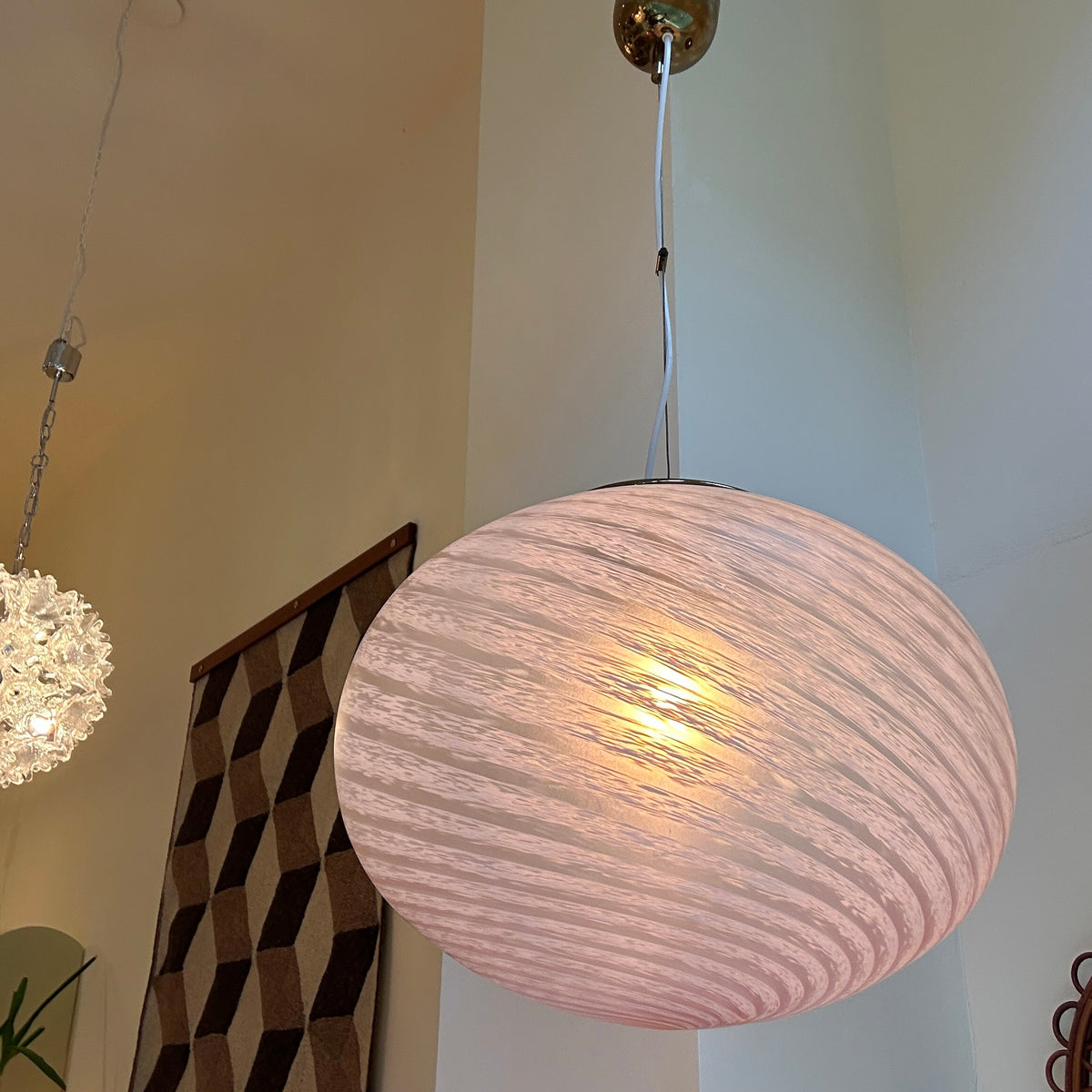 Italian pink Murano glass oval pendant Light, 1970s