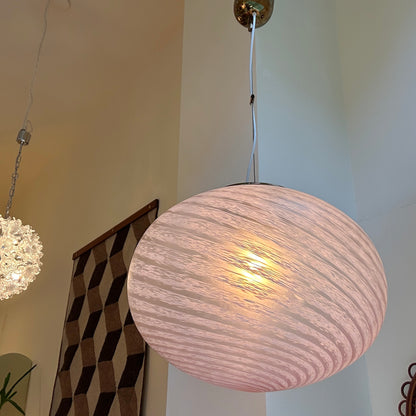 Italian pink Murano glass oval pendant Light, 1970s