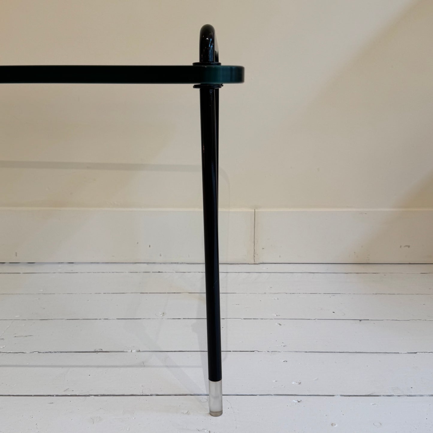 Italian glass side table with black metal frame
