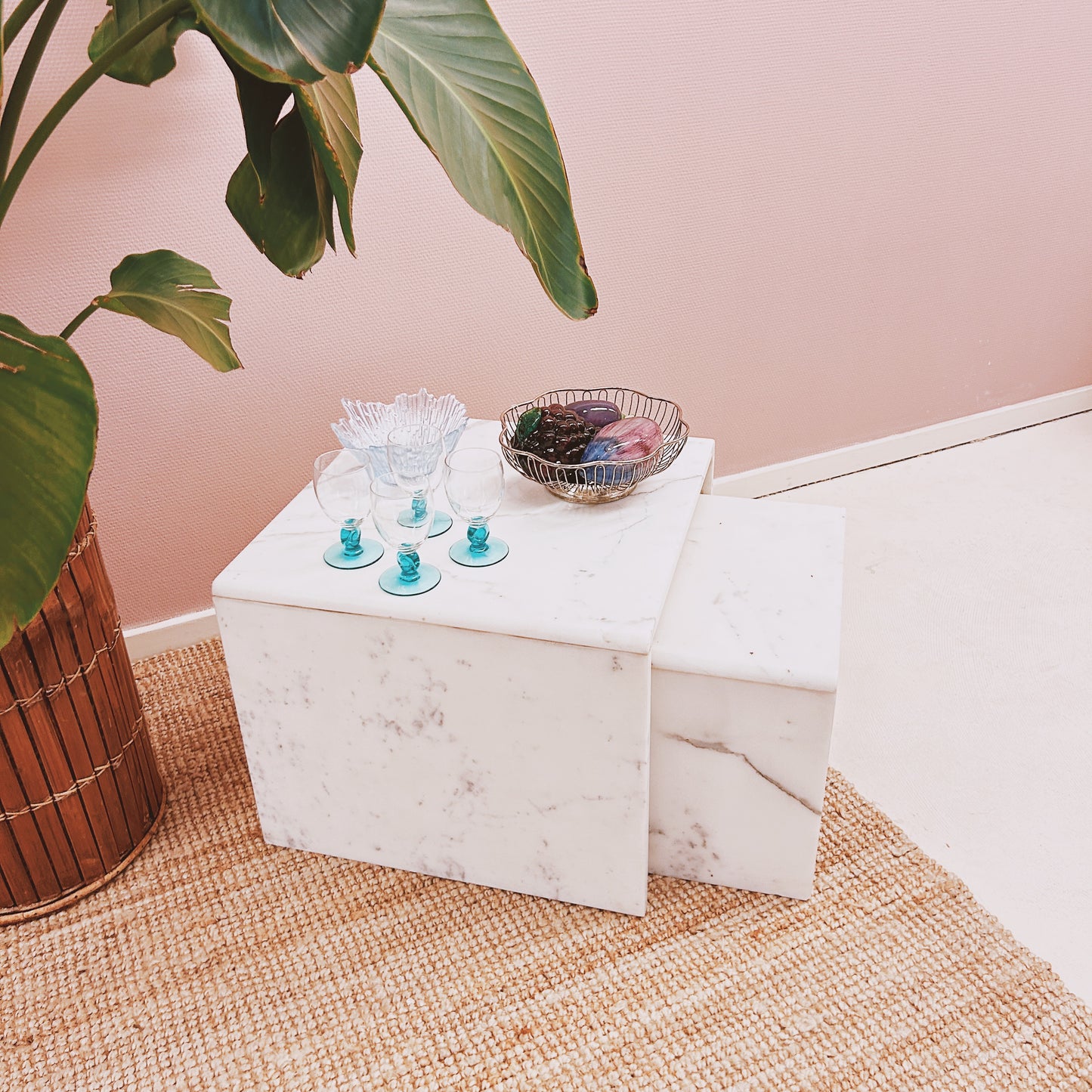 Carrara marble side table nesting set