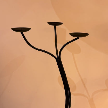 Italian black cast iron tripod candle holder