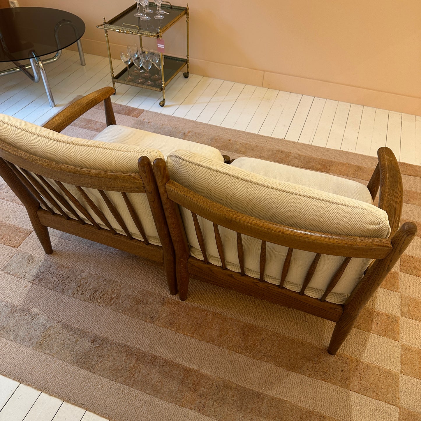 1970s oak modualr lounge sofa set 2 seater