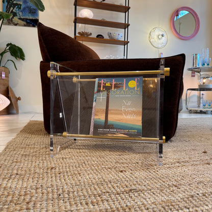 Mid-century plexiglas magazine with brass details