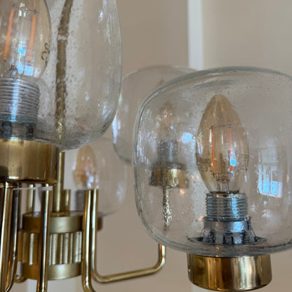 German brass & bubble glass chandelier