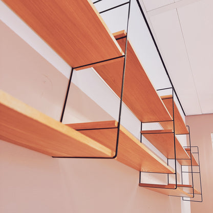 Modular wood & black metal wall system