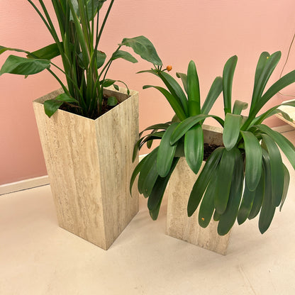 1980s Square Travertine Plant Pots