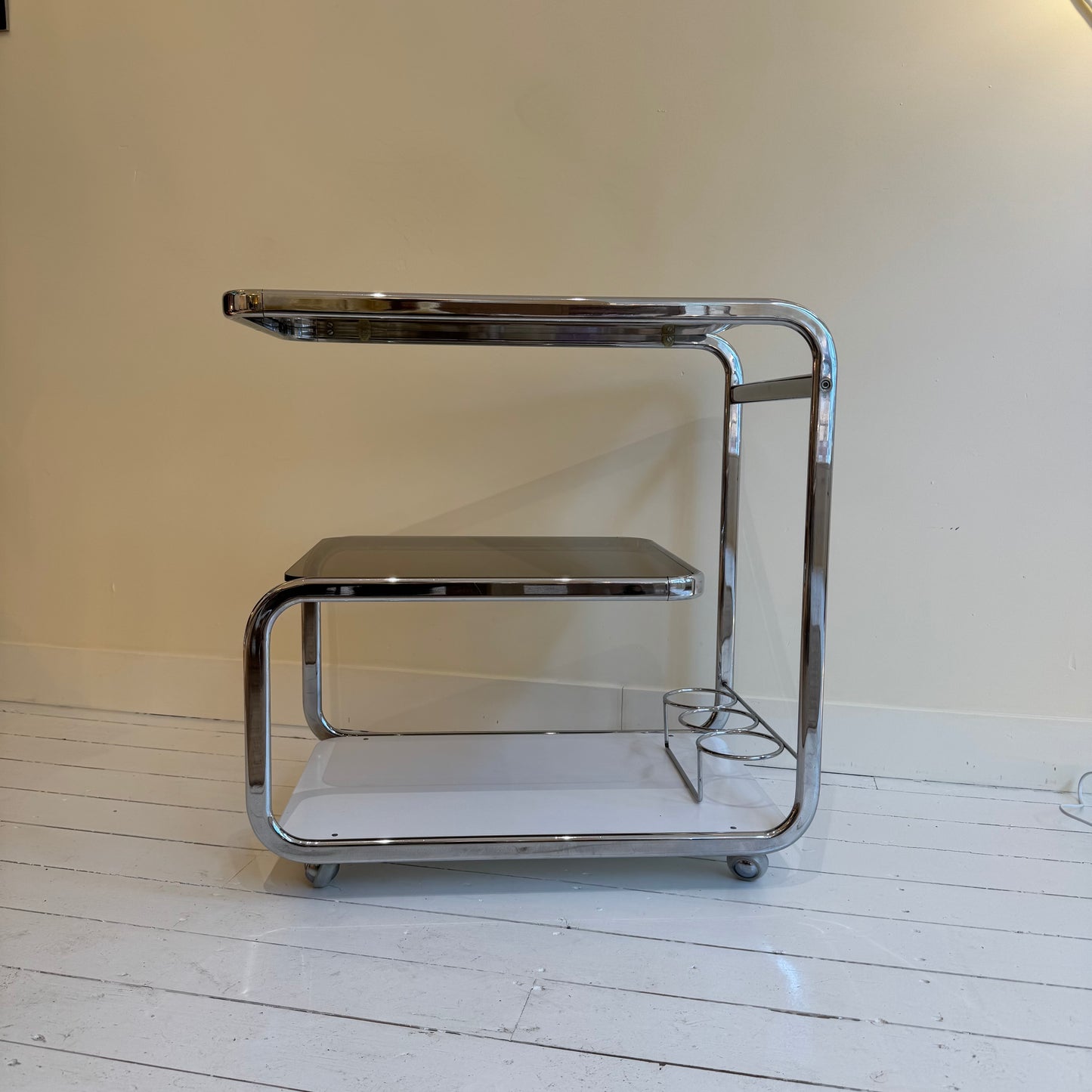 1970’s chrome & smoked glass barcart
