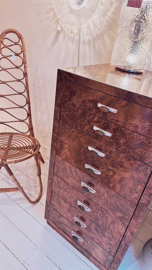 Art deco burl wood veneer chest of drawers