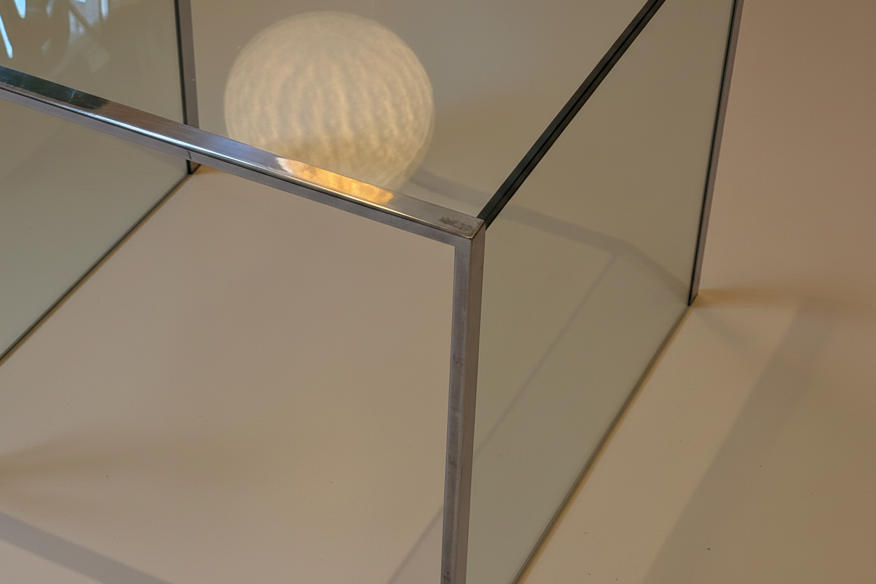 Vintage glass & chrome side table