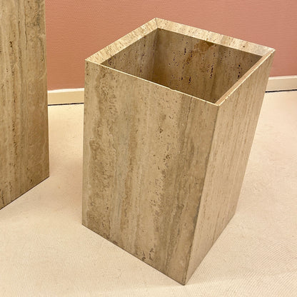 1980s Square Travertine Plant Pots