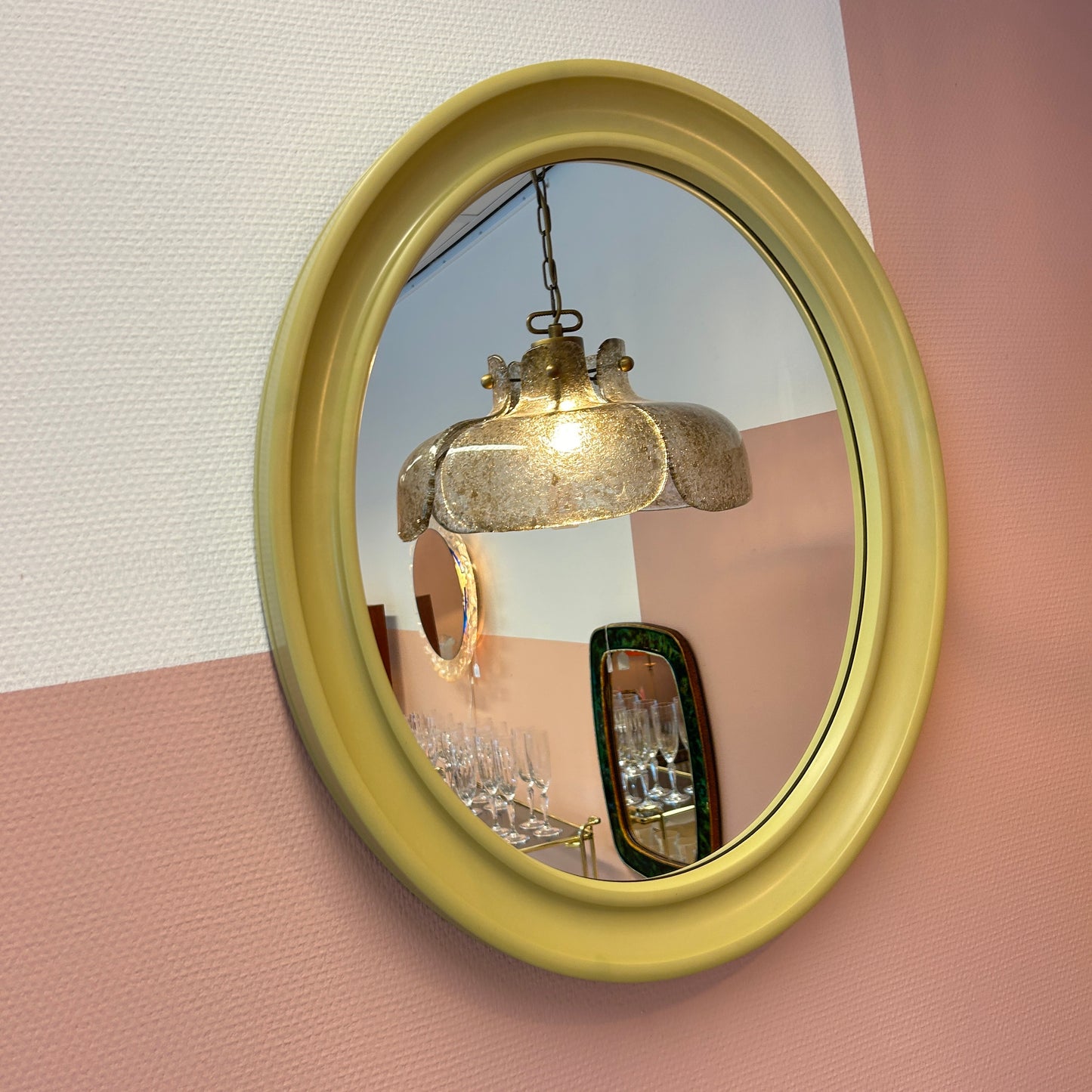 1970 Pistachio Oval Mirror by Carrara & Matta