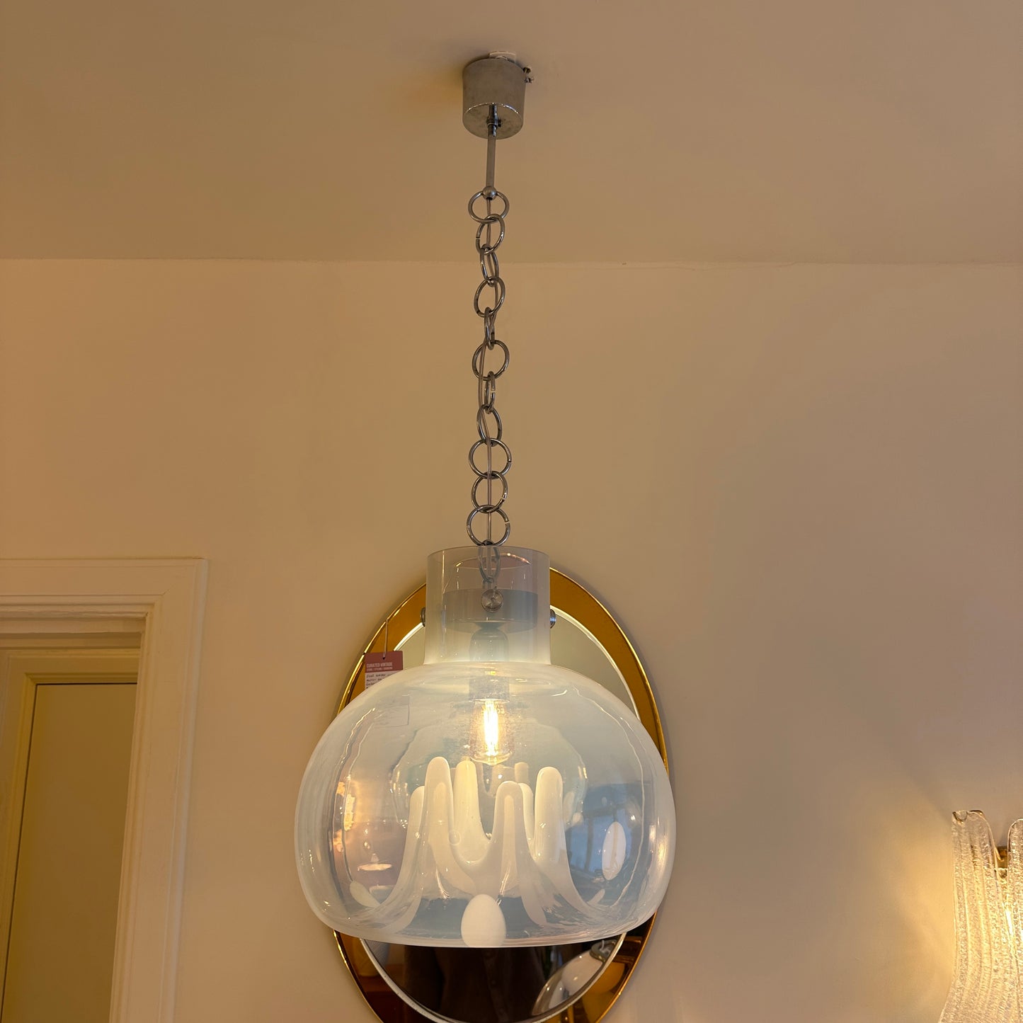 Opaal Murano glazen hanglamp 1979 van Toni Zuccheri VeArt