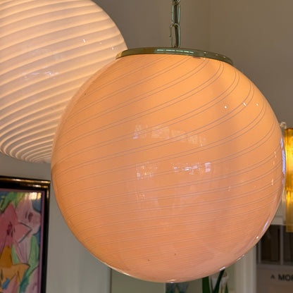 1970s Murano pink candy globe pendant Lamp