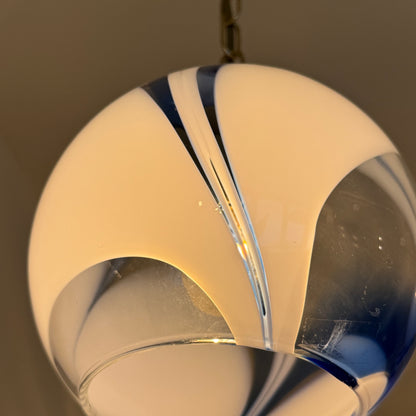 Italian Blue & White Murano Glass Globe Pendant