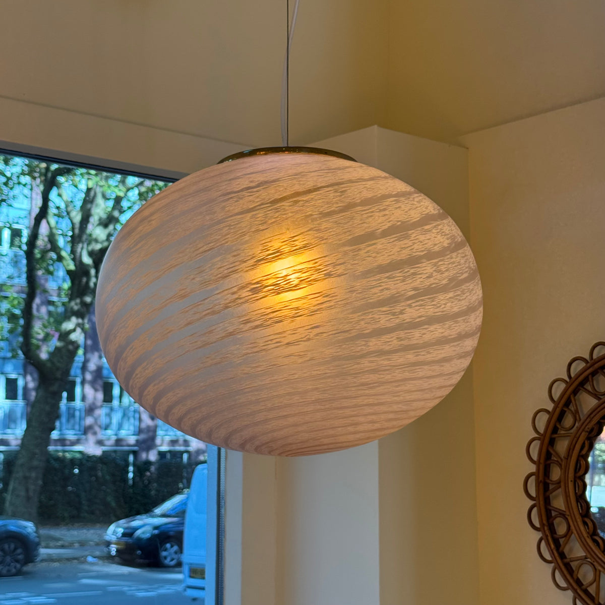 Italian pink Murano glass oval pendant Light, 1970s